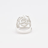 Large Rose Ring - Long Flower Ring - Statement Silver Ring