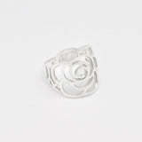 Large Rose Ring - Long Flower Ring - Statement Silver Ring