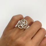 Large Rose Ring - Long Flower Ring - Statement Silver Ring