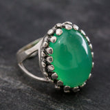Large Chrysoprase Ring, Natural Chrysoprase, Vintage Silver Ring, Green Statement Ring, Cocktail Ring, Solid Silver Ring, Rare By Adina