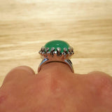Large Chrysoprase Ring, Natural Chrysoprase, Vintage Silver Ring, Green Statement Ring, Cocktail Ring, Solid Silver Ring, Rare By Adina
