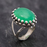 Large Chrysoprase Ring, Natural Chrysoprase, Vintage Silver Ring, Green Statement Ring, Cocktail Ring, Solid Silver Ring, Rare By Adina