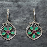 Chrysoprase Earrings, Natural Chrysoprase, Natural Ruby, May Birthstone, Flower Earrings, Vintage Earrings, Silver Earrings, Chrysoprase