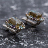 Labradorite Earrings - Smoky Flower Earrings - Vintage Statement Earrings