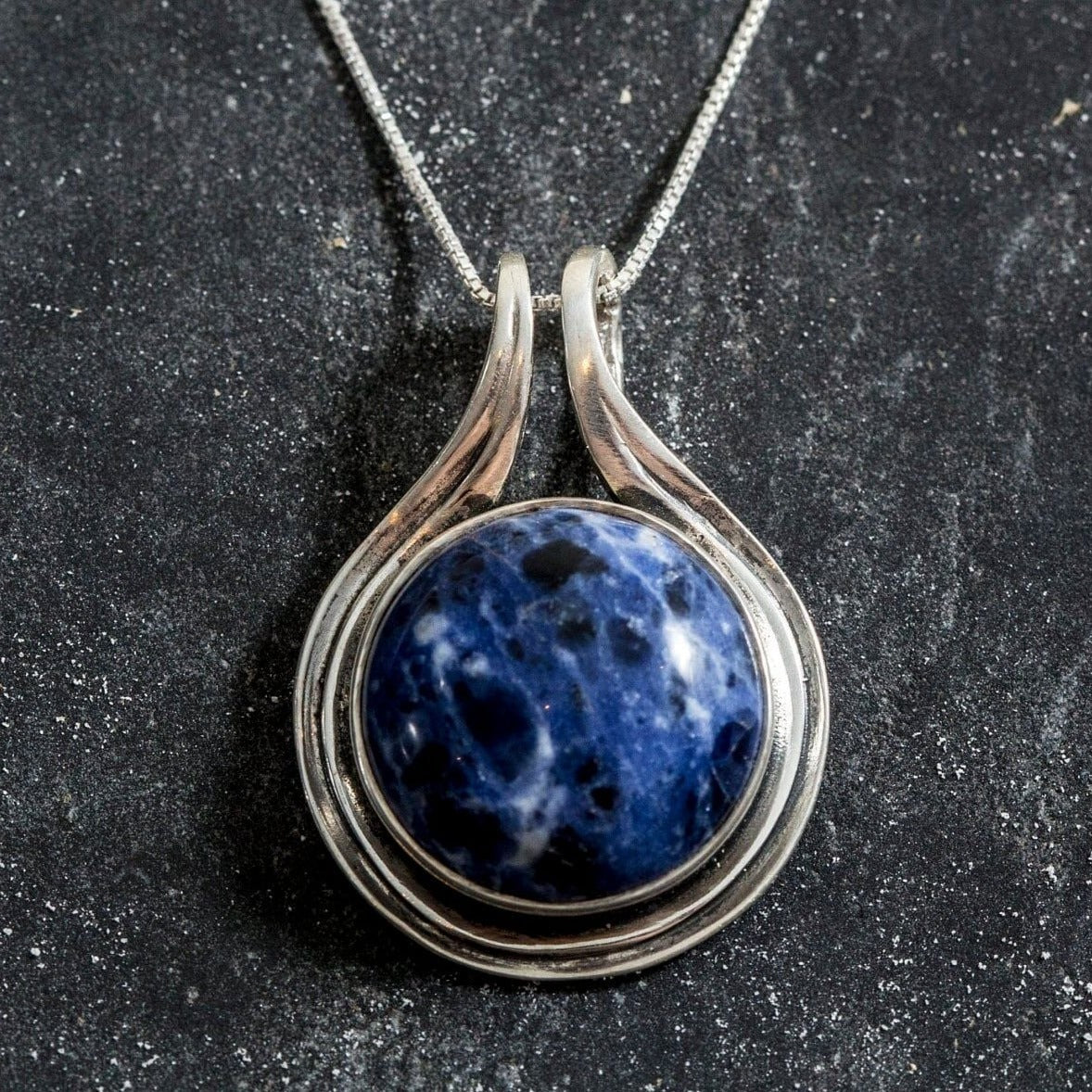 Sodalite Pendant, Large Sodalite Pendant, Large Vintage Pendant, Large Stone Pendant, Round Pendant, Blue Pendant, Silver Pendant, Sodalite