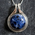 Sodalite Pendant, Large Sodalite Pendant, Large Vintage Pendant, Large Stone Pendant, Round Pendant, Blue Pendant, Silver Pendant, Sodalite