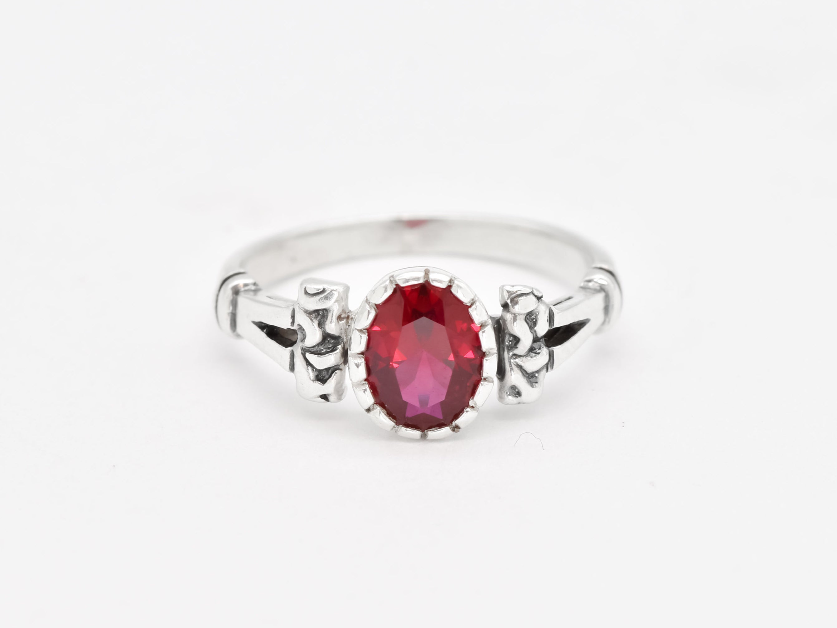 Created Ruby Ring made in 925 Sterling Silver with Oval Created Red Ruby in Prong setting, July Birthstone gift idea, symbolizes nobility, purity, and passion, ideal for everyday wear and perfect for birthday gifting and special occasions.