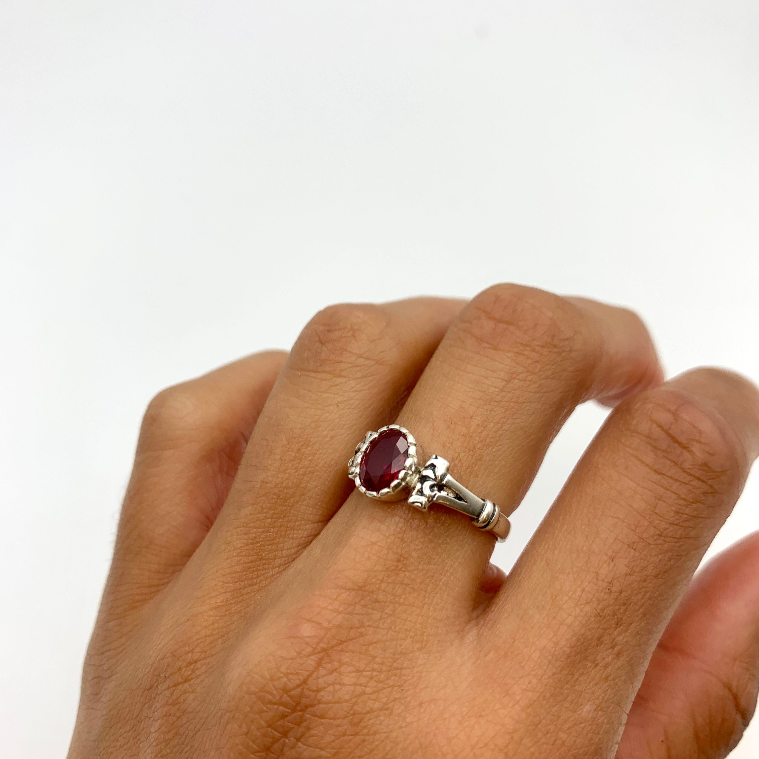 Created Ruby Ring in 925 Sterling Silver, featuring an Oval Created Red Ruby, perfect for July birthdays and special occasions.