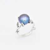 Gold Pearl Ring - Black Pearl Ring - Vintage Leaf Ring