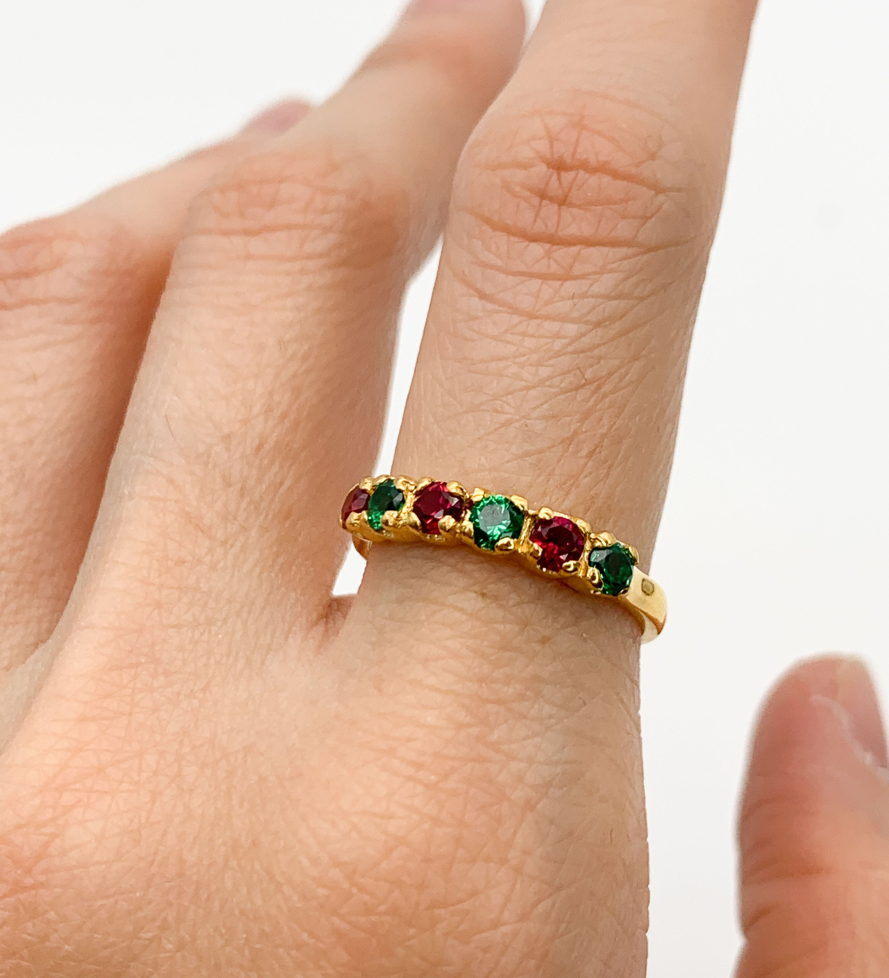 Elegant 18k Gold Vermeil ring featuring a round Created Green Emerald, perfect for May birthdays and special occasions.