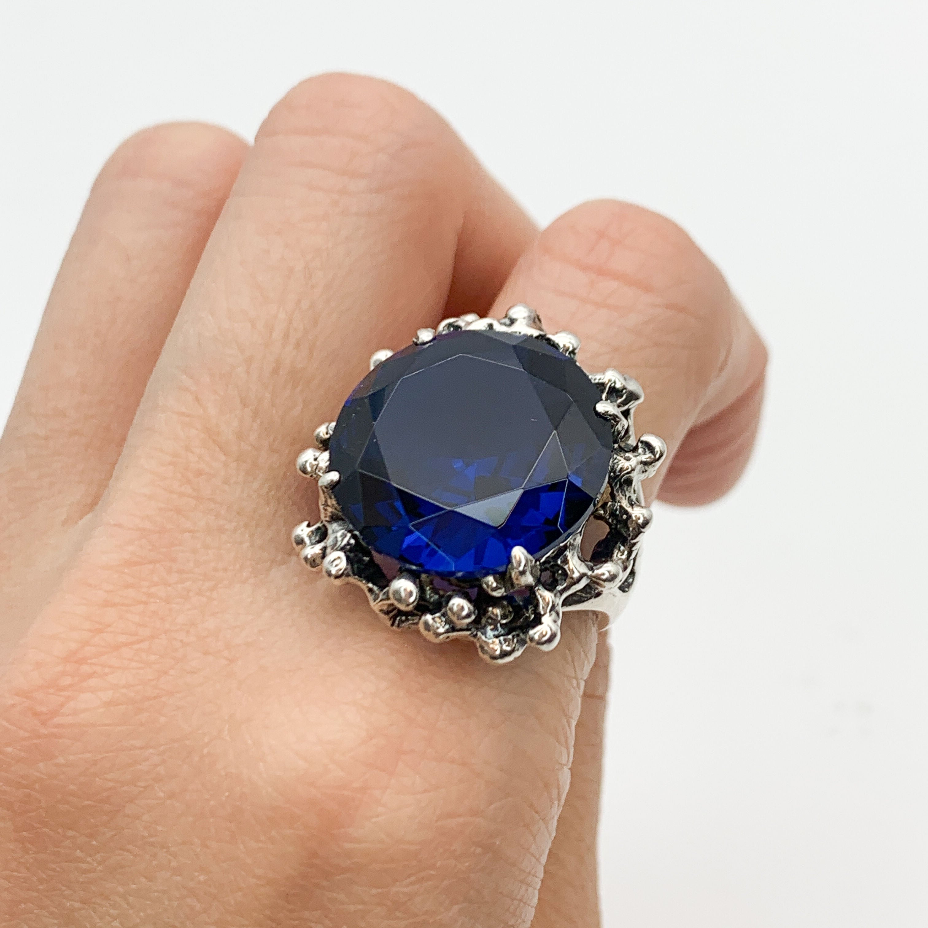 Created Sapphire Ring in 925 Sterling Silver with Round Blue Sapphire, perfect for birthdays and special occasions.