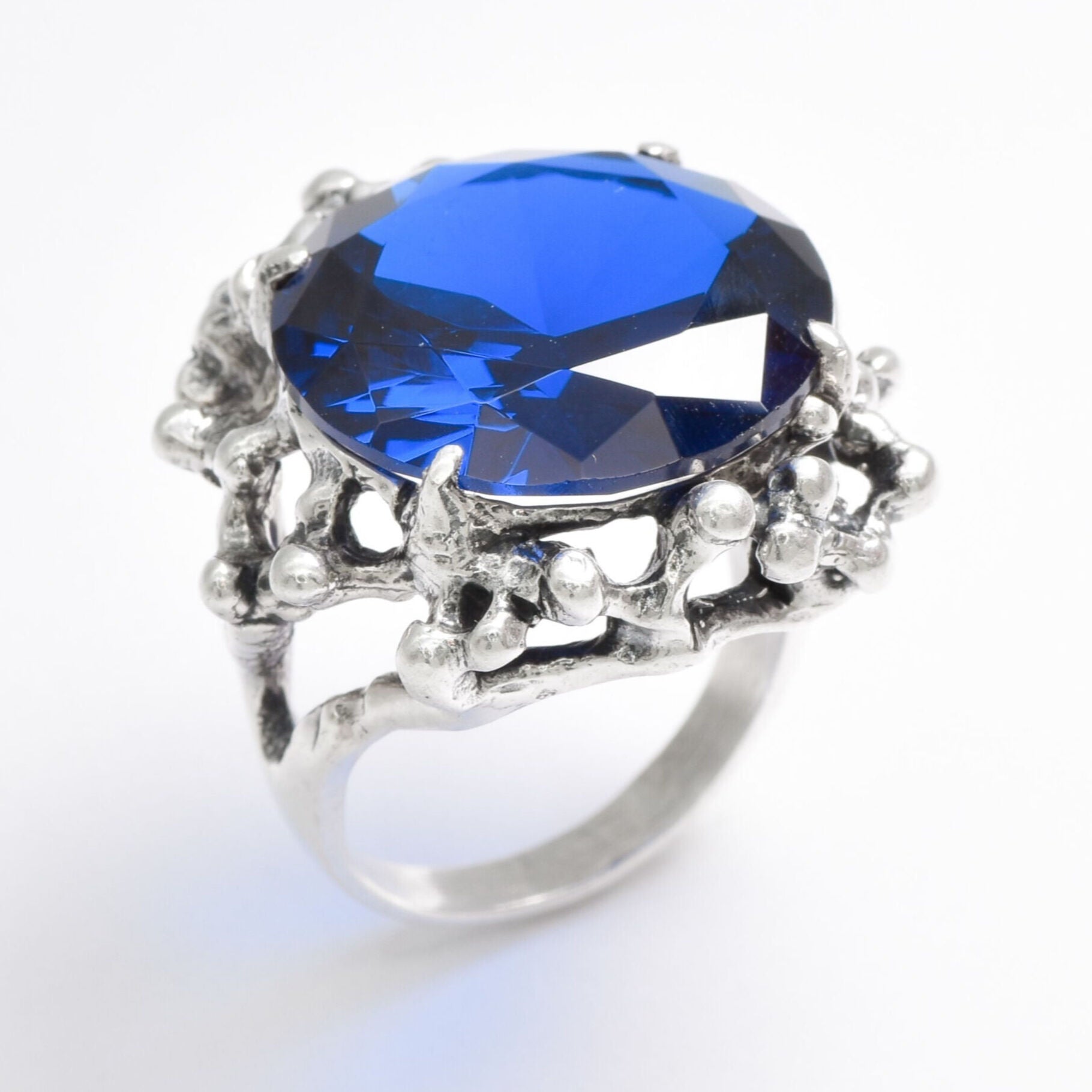 Created Sapphire Ring made in 925 Sterling Silver with Round Created Blue Sapphire in Prong setting, September Birthstone gift idea, symbolizes sincerity, truth, and faithfulness, ideal for everyday wear and perfect for birthday gifting and special occasions.