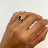 Charming 925 Sterling Silver ring with a gorgeous oval Created Green Emerald, ideal for daily wear and May birthday gifts.