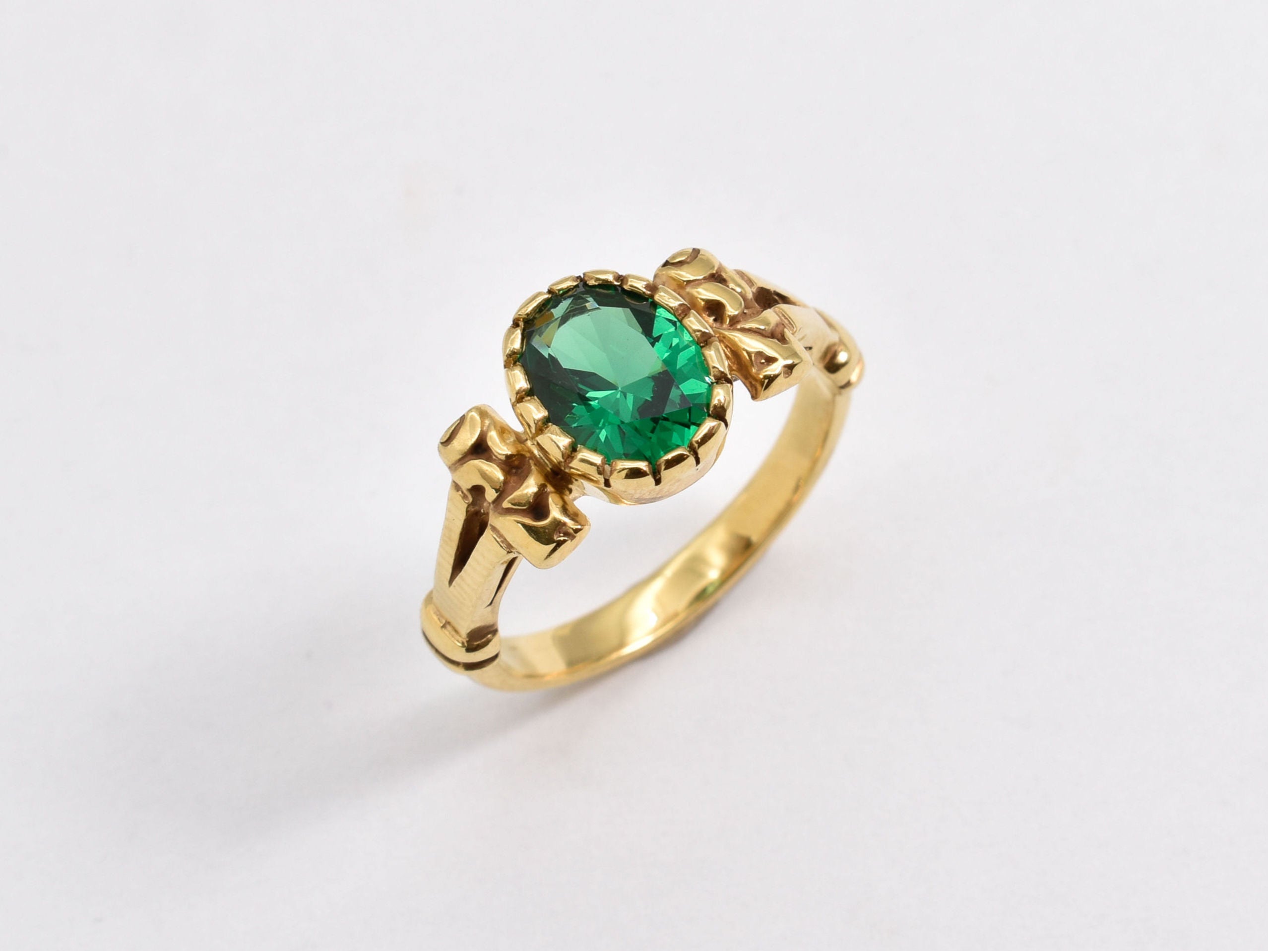 Created Emerald Ring made in 18k Gold Vermeil with Oval Created Green Emerald in Prong setting, May Birthstone gift idea, symbolizes, ideal for everyday wear and perfect for birthday gifting and special occasions.