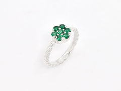 Created Emerald Ring made in 925 Sterling Silver with Round Created Green Emerald in Cluster setting, May Birthstone gift idea, symbolizes, ideal for everyday wear and perfect for birthday gifting and special occasions.