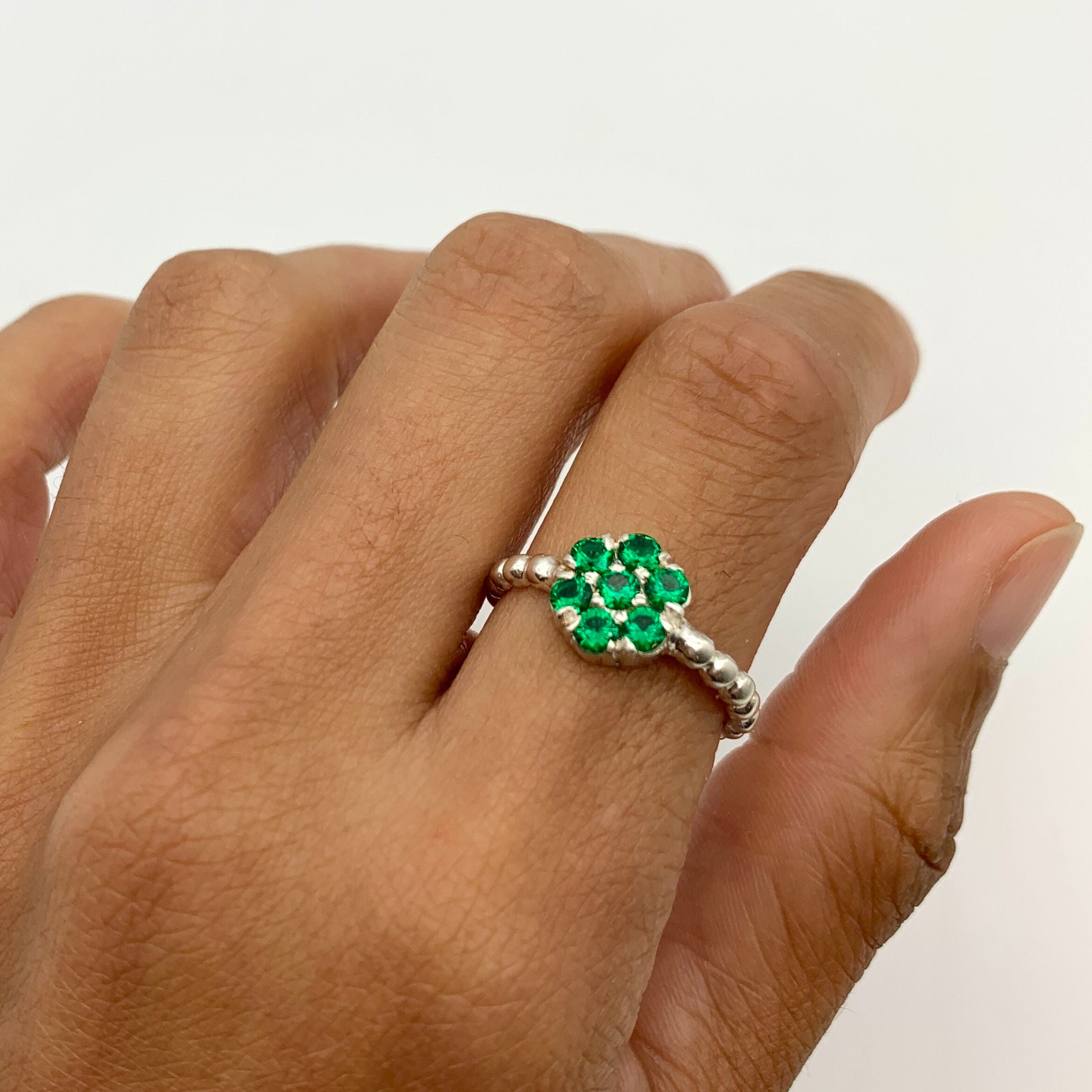Beautiful Created Emerald Ring in Sterling Silver, a stunning May Birthstone gift perfect for any occasion.
