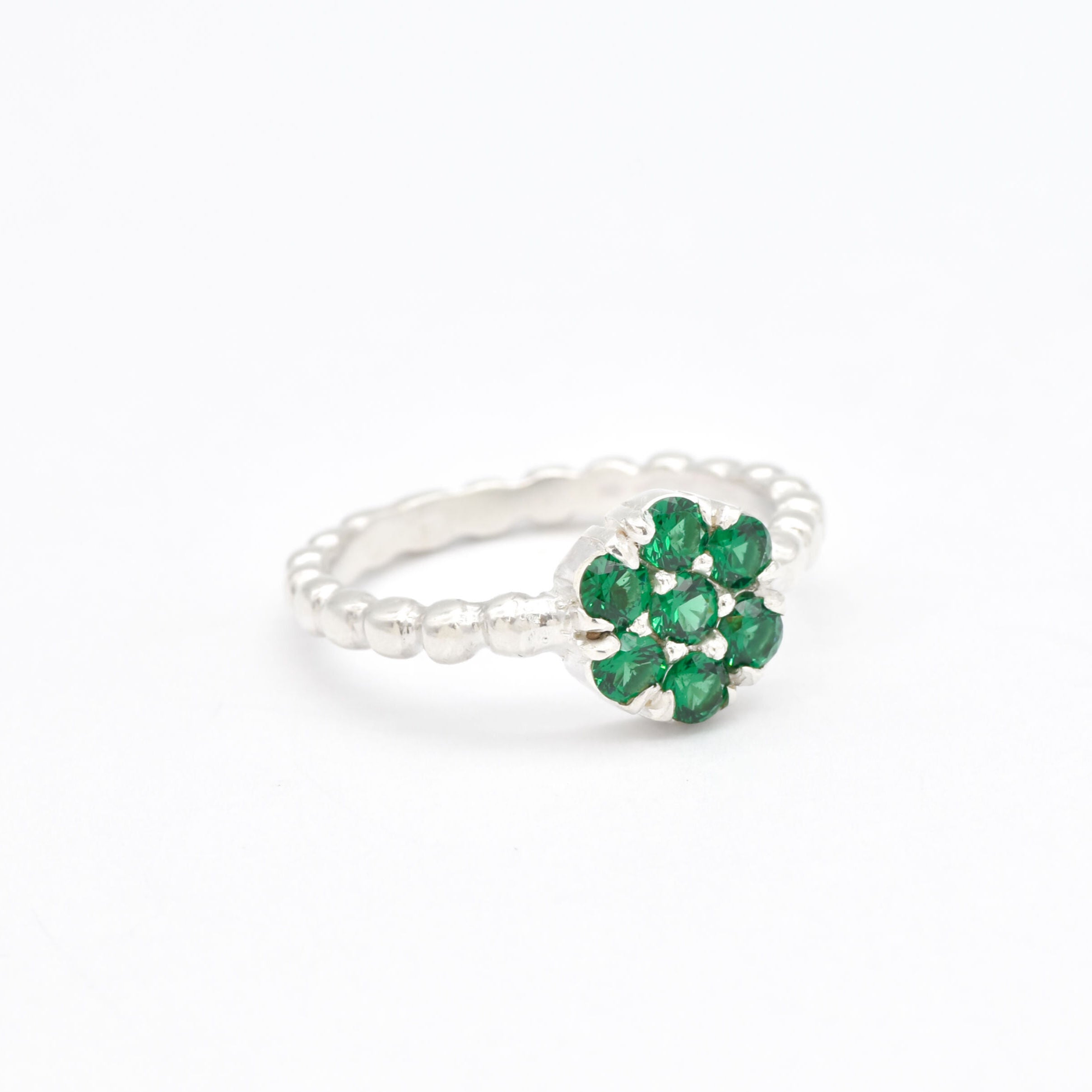 Stunning Cluster Set Emerald Ring in 925 Sterling Silver, perfect for May birthdays and elegant everyday wear.
