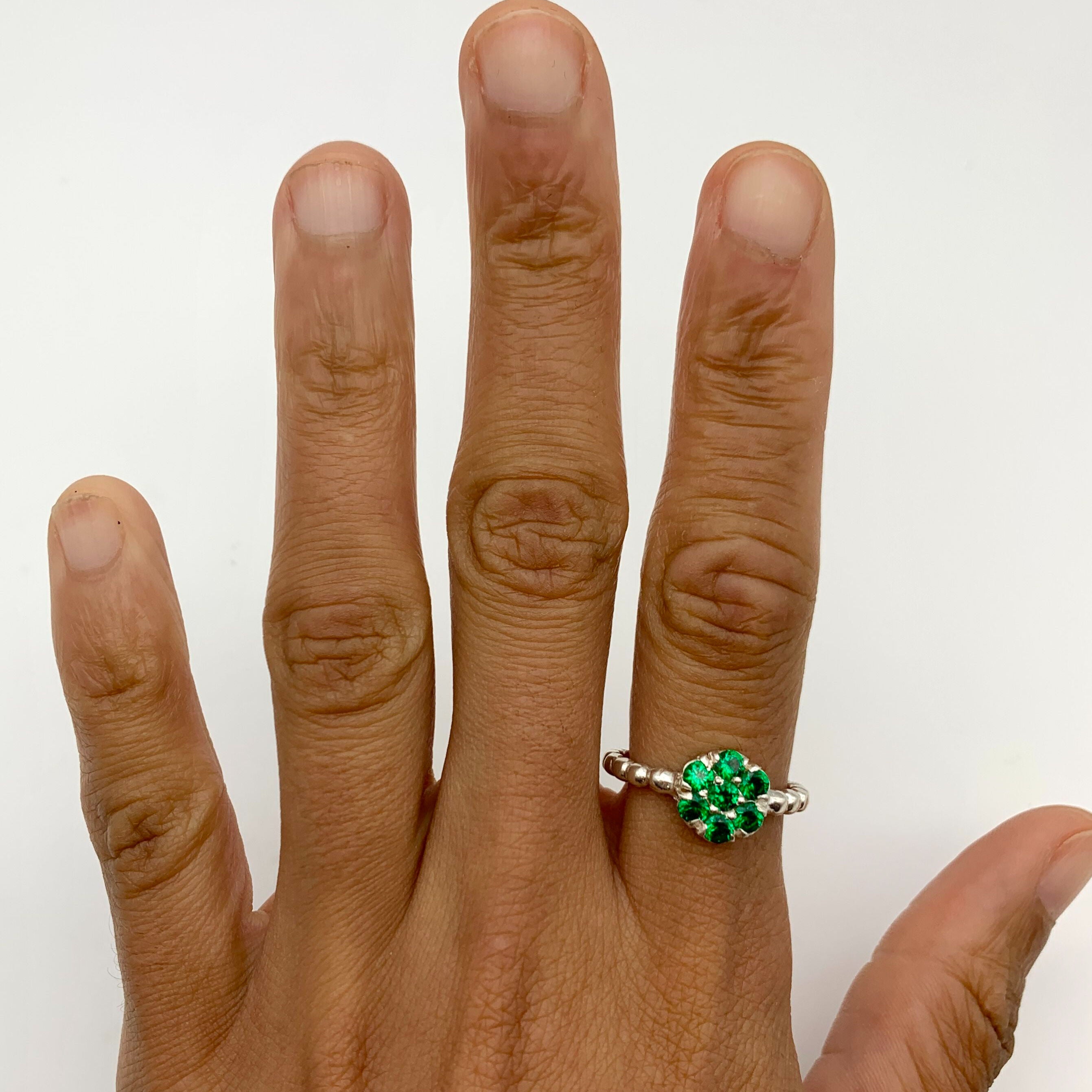 Gorgeous 925 Sterling Silver Ring featuring a round Created Emerald, a meaningful May birthstone gift for special moments.