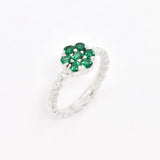 Created Emerald Ring made in 925 Sterling Silver with Round Created Green Emerald in Cluster setting, May Birthstone gift idea, symbolizes, ideal for everyday wear and perfect for birthday gifting and special occasions.