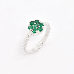 Created Emerald Ring made in 925 Sterling Silver with Round Created Green Emerald in Cluster setting, May Birthstone gift idea, symbolizes, ideal for everyday wear and perfect for birthday gifting and special occasions.