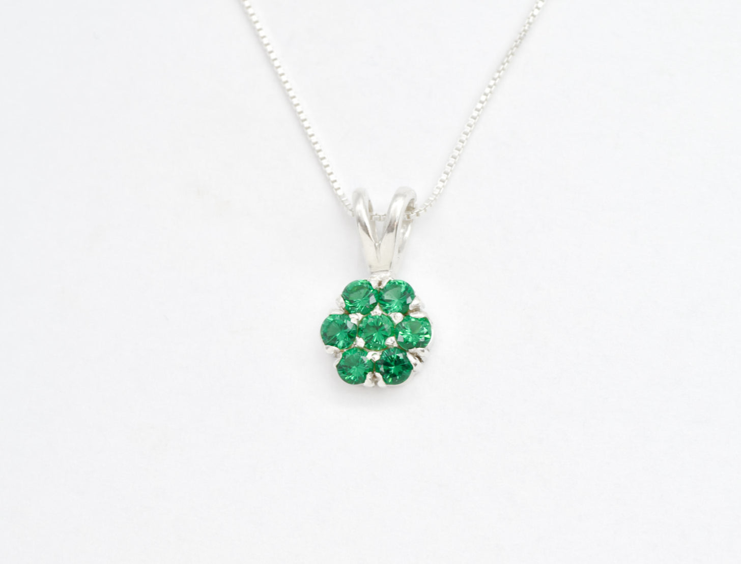 Created Emerald Pendant made in 925 Sterling Silver with Round Created Green Emerald in Cluster setting, May Birthstone gift idea, symbolizes, ideal for everyday wear and perfect for birthday gifting and special occasions.