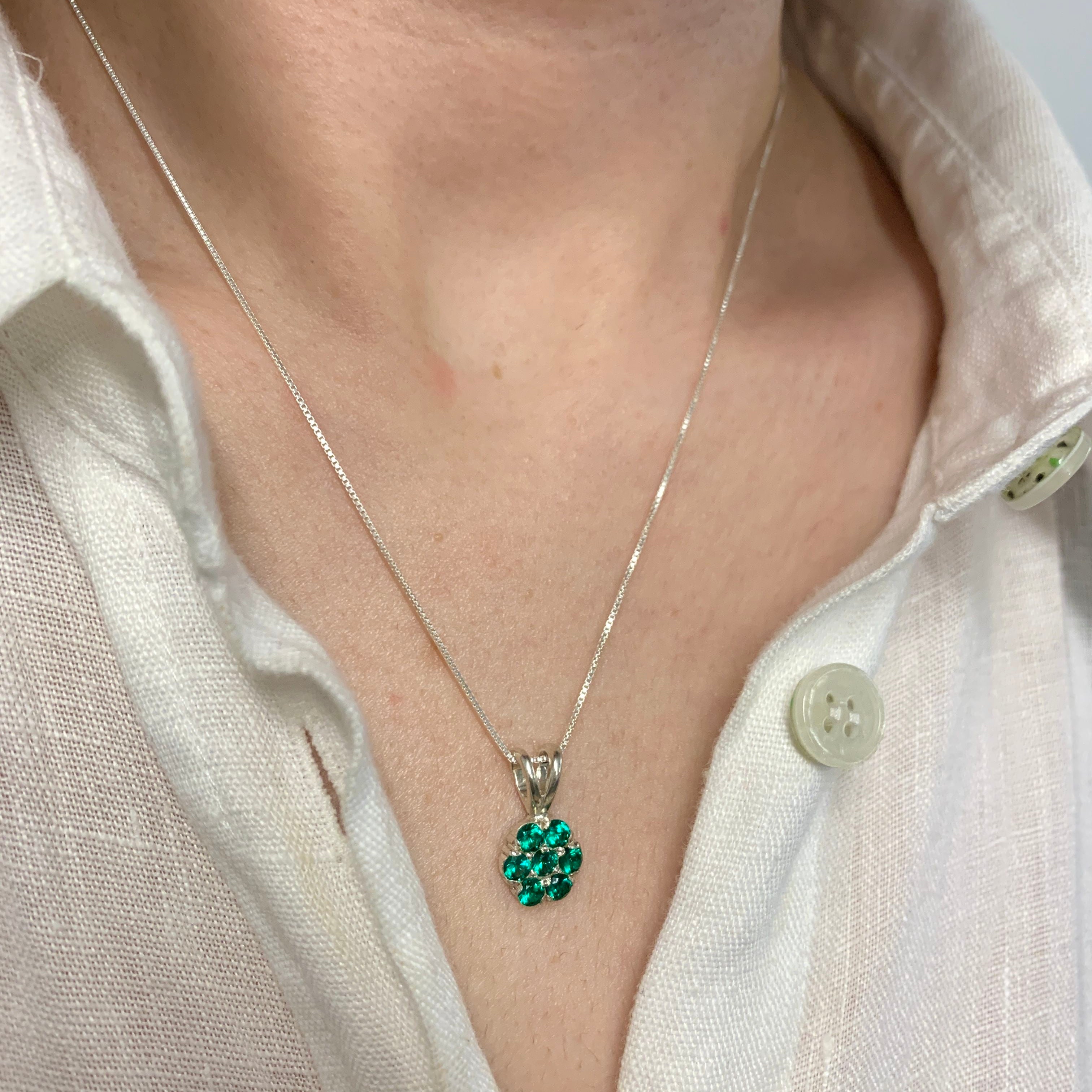 Elegant 925 Sterling Silver Emerald Pendant featuring a round Created Green Emerald, perfect for birthdays and special occasions.