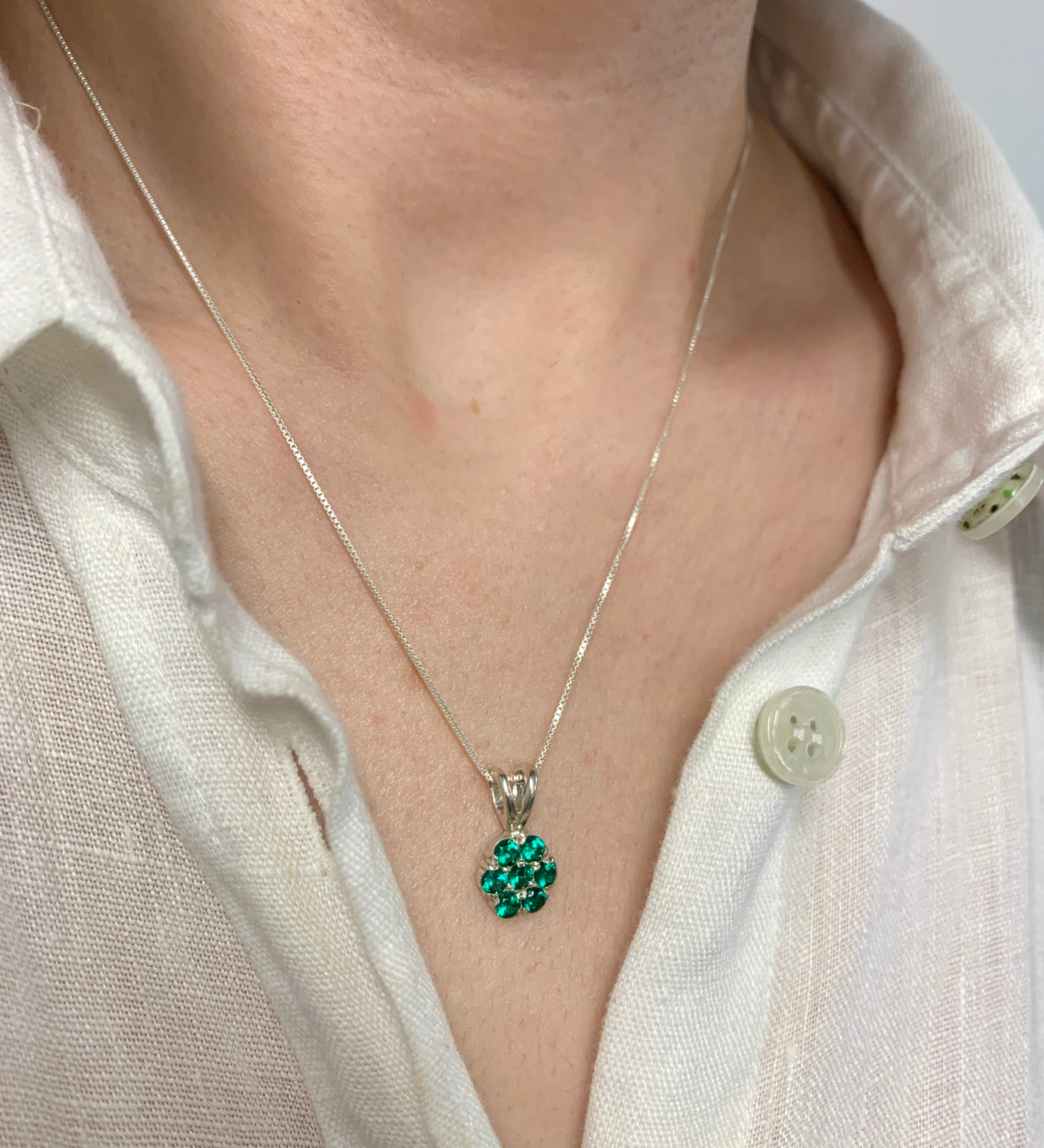 Elegant 925 Sterling Silver Emerald Pendant featuring a round Created Green Emerald, perfect for birthdays and special occasions.