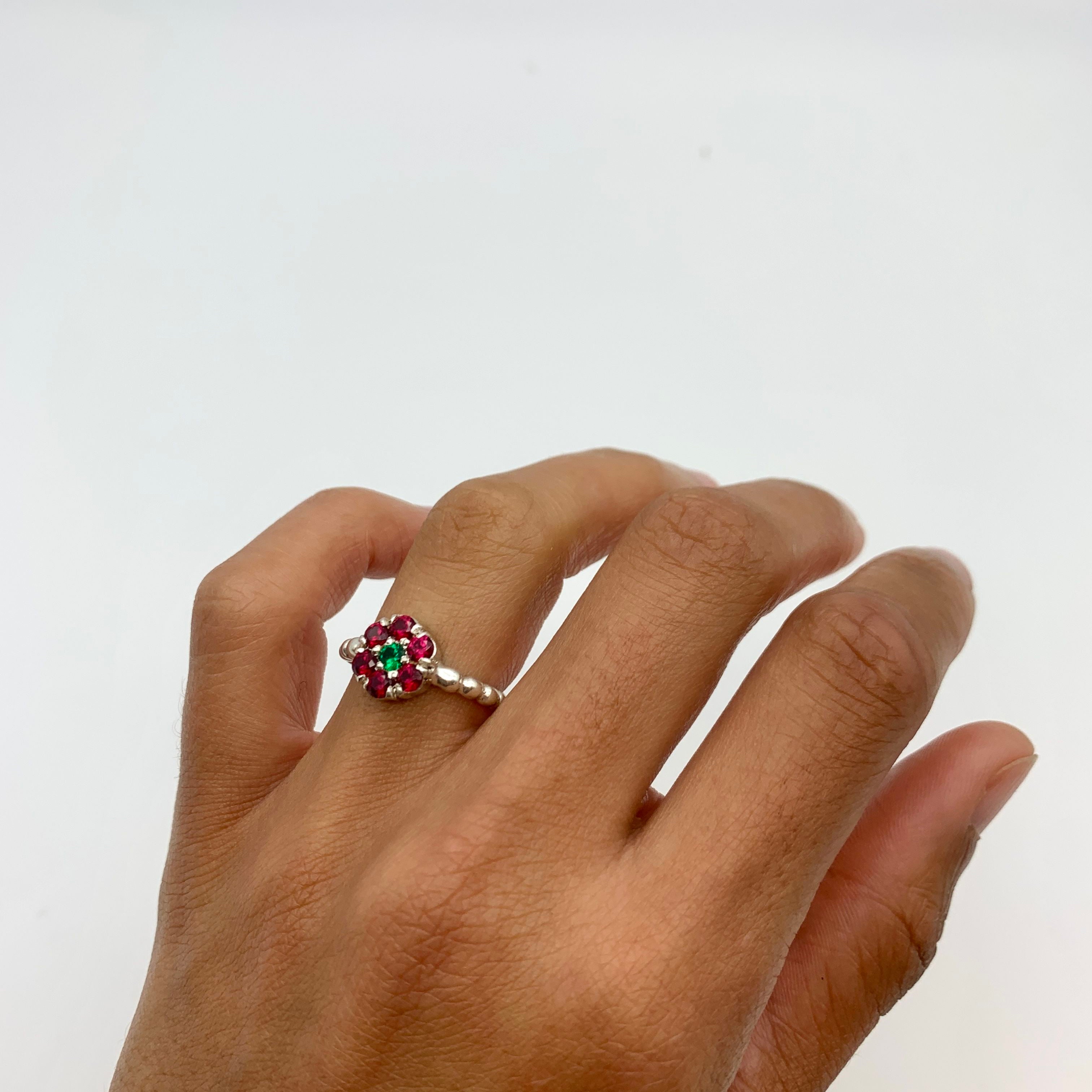 Cluster Ruby Ring in 925 Sterling Silver, July Birthstone, symbolizes passion, perfect for gifts and everyday elegance.