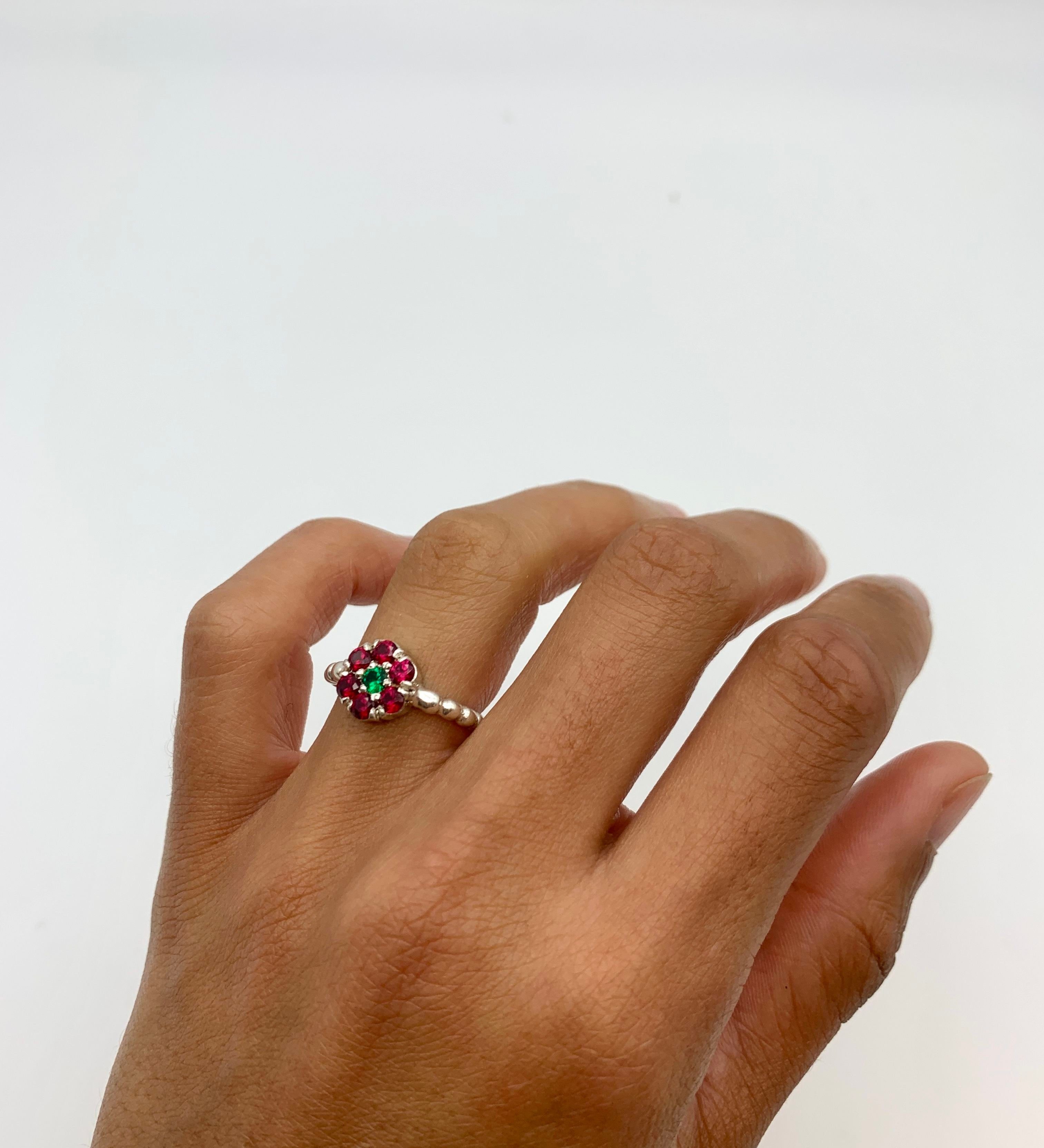 Cluster Ruby Ring in 925 Sterling Silver, July Birthstone, symbolizes passion, perfect for gifts and everyday elegance.