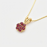 Red ruby flower cluster pendant on 18k gold vermeil chain, dainty July birthstone necklace for birthdays and everyday wear.