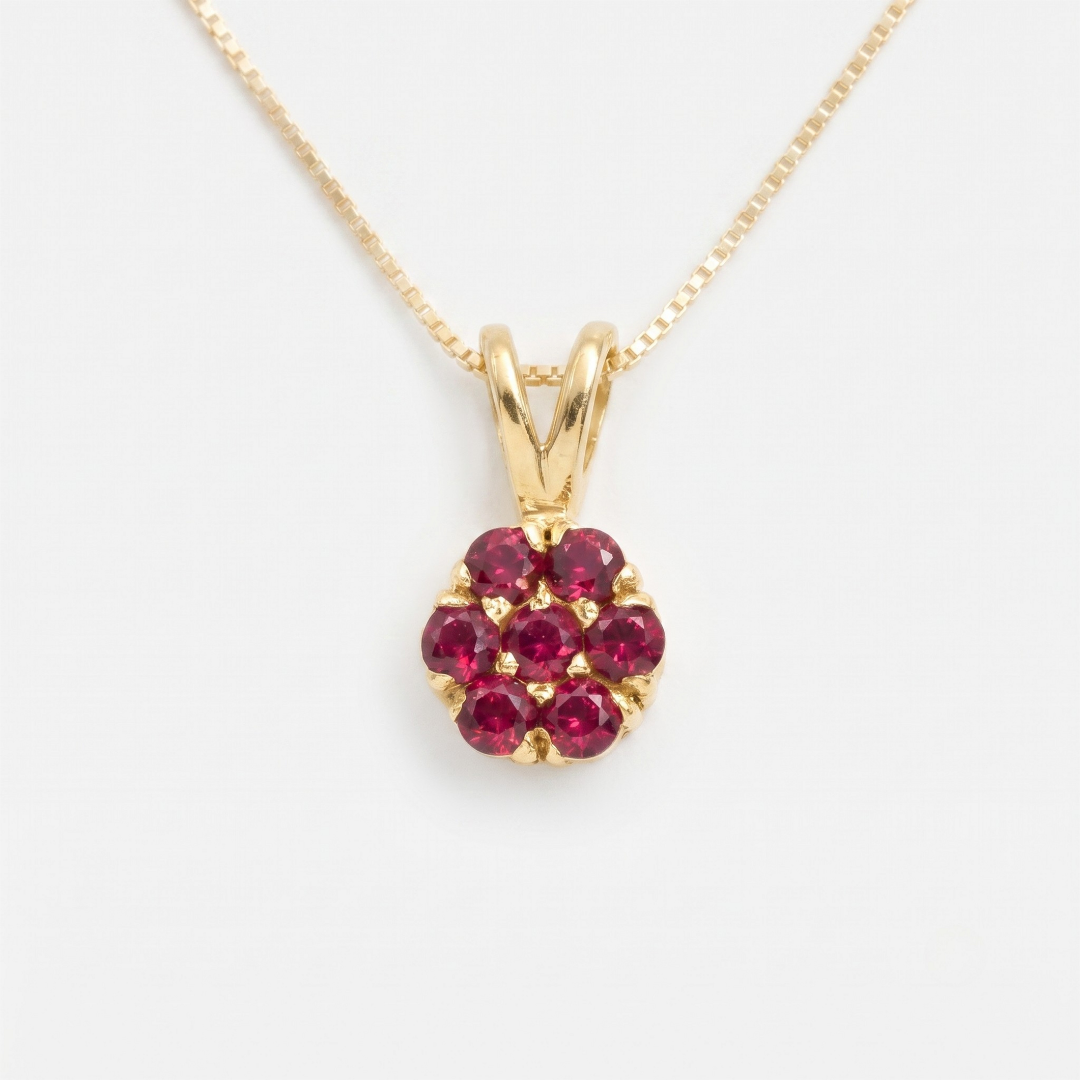 Ruby Flower Cluster Necklace - Dainty Red Floral Pendant - July Birthstone Gift made in 18k Gold Vermeil. Ideal for everyday wear and perfect for birthday gifting and special occasions.