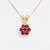 Ruby Flower Cluster Necklace - Dainty Red Floral Pendant - July Birthstone Gift made in 18k Gold Vermeil. Ideal for everyday wear and perfect for birthday gifting and special occasions.