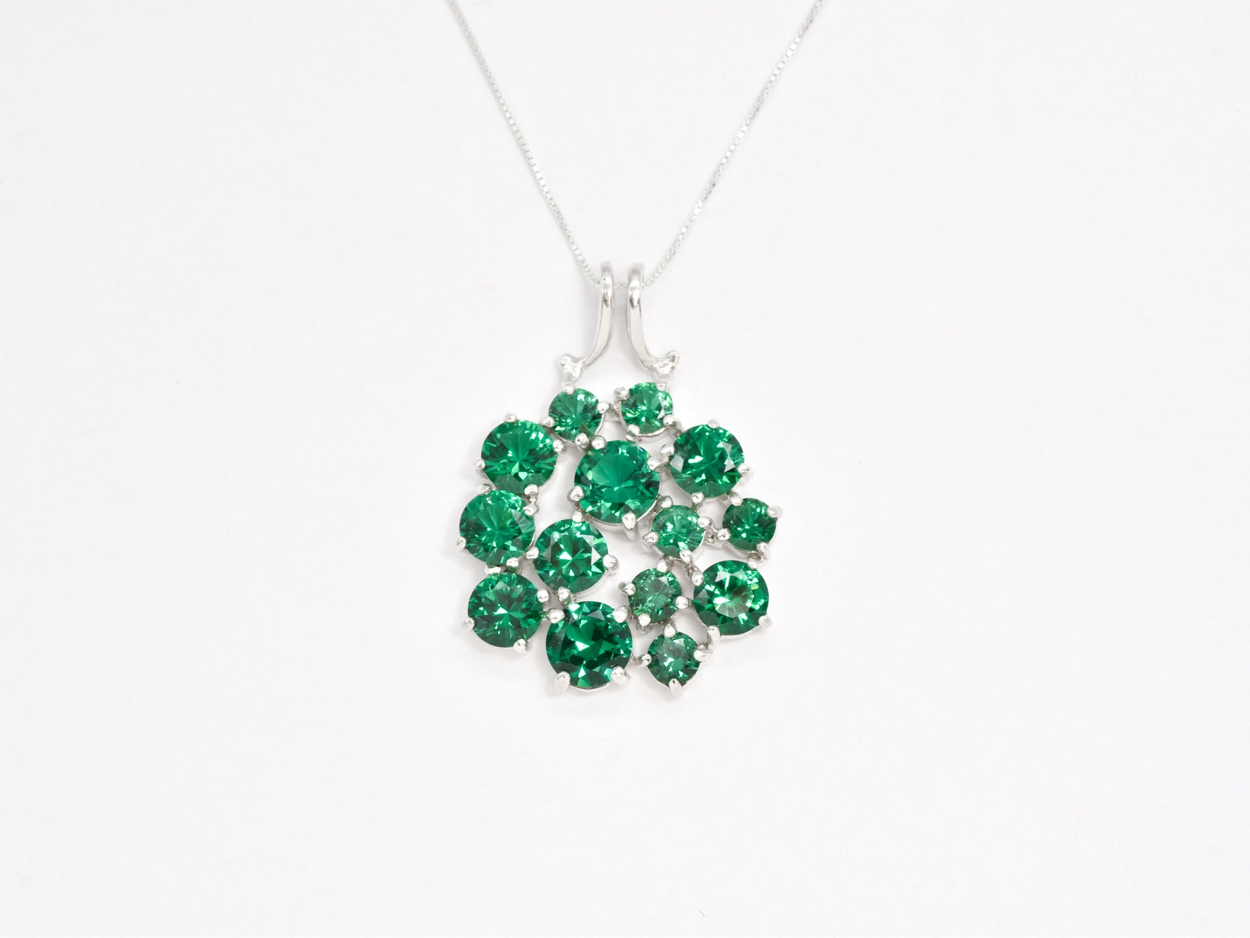 Created Emerald Pendant made in 925 Sterling Silver with Round Created Green Emerald in Cluster setting, May Birthstone gift idea, symbolizes, ideal for everyday wear and perfect for birthday gifting and special occasions.