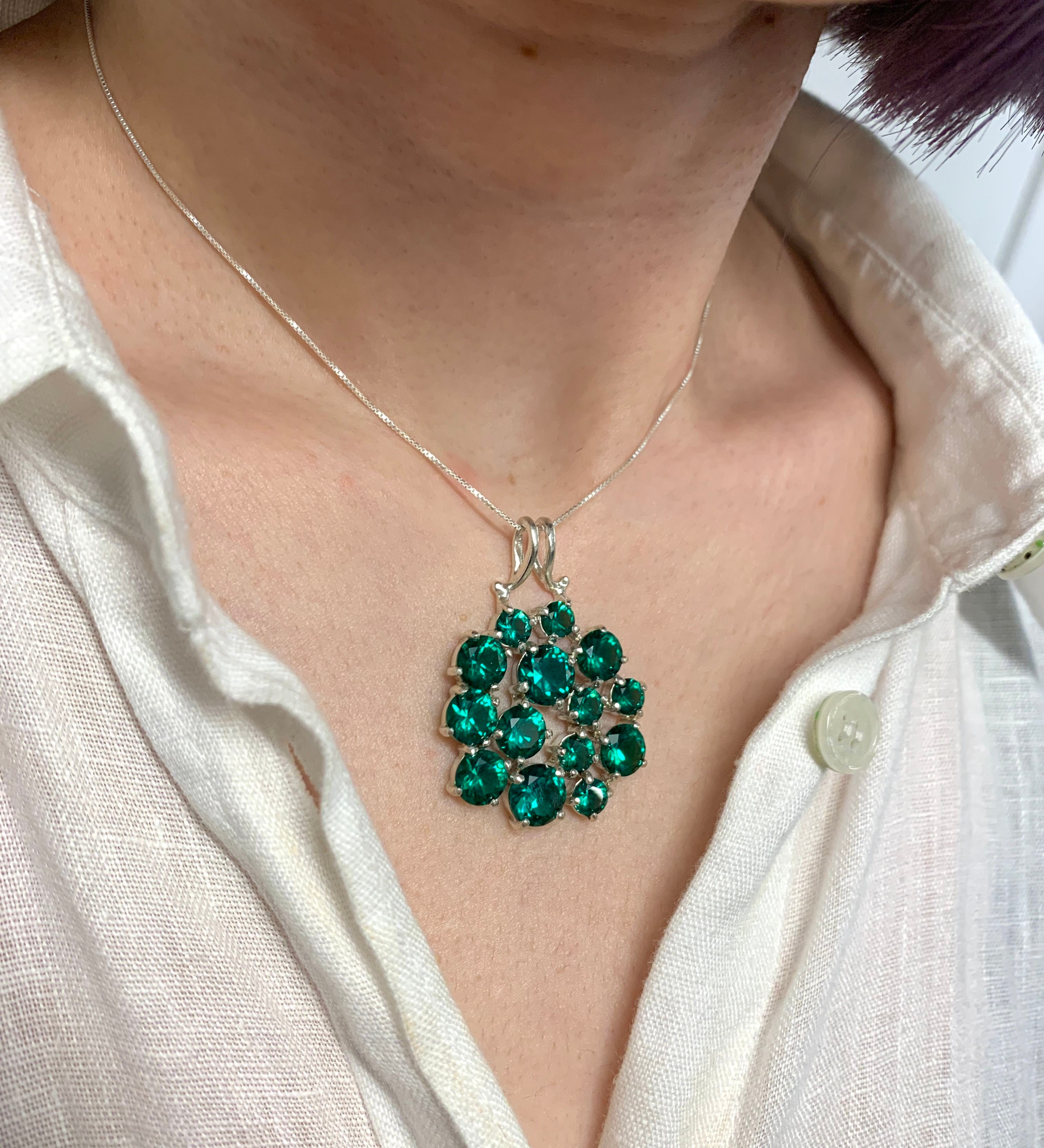 Elegant Created Emerald Pendant in 925 Sterling Silver, featuring a round green emerald, perfect for May birthdays and special occasions.