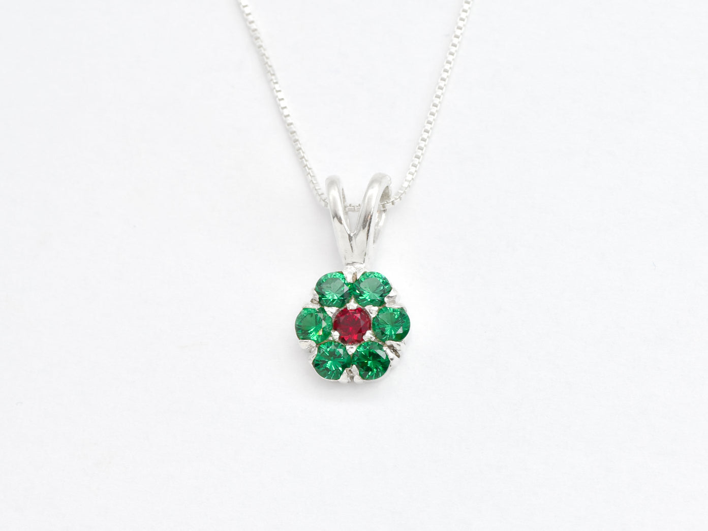 Created Emerald Pendant made in 925 Sterling Silver with Round Created Green Emerald in Cluster setting, May Birthstone gift idea, symbolizes, ideal for everyday wear and perfect for birthday gifting and special occasions.