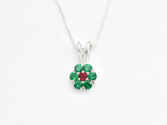 Created Emerald Pendant made in 925 Sterling Silver with Round Created Green Emerald in Cluster setting, May Birthstone gift idea, symbolizes, ideal for everyday wear and perfect for birthday gifting and special occasions.