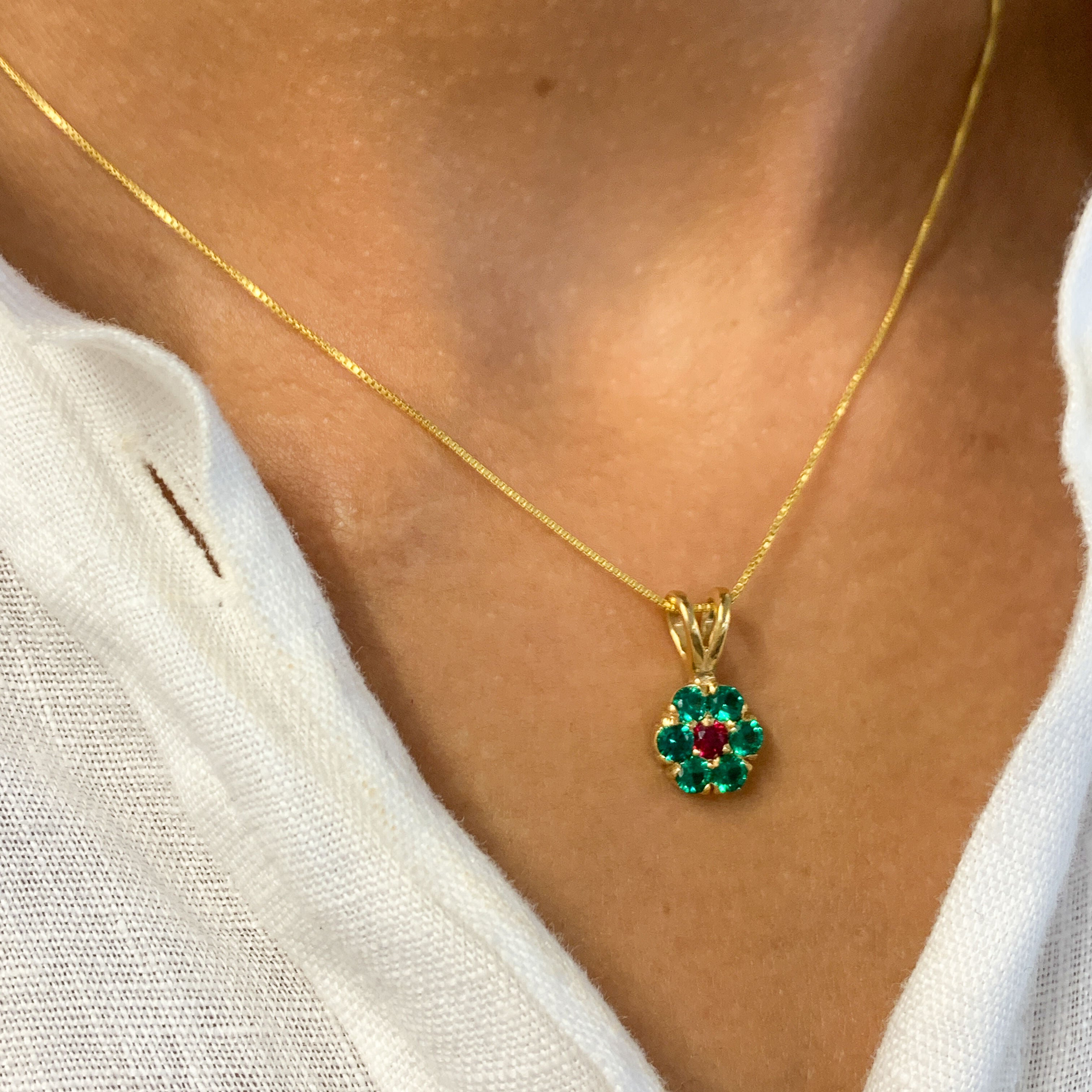 Created Emerald Pendant in 18k Gold Vermeil, featuring a Round Green Emerald, perfect for May birthdays and special occasions.