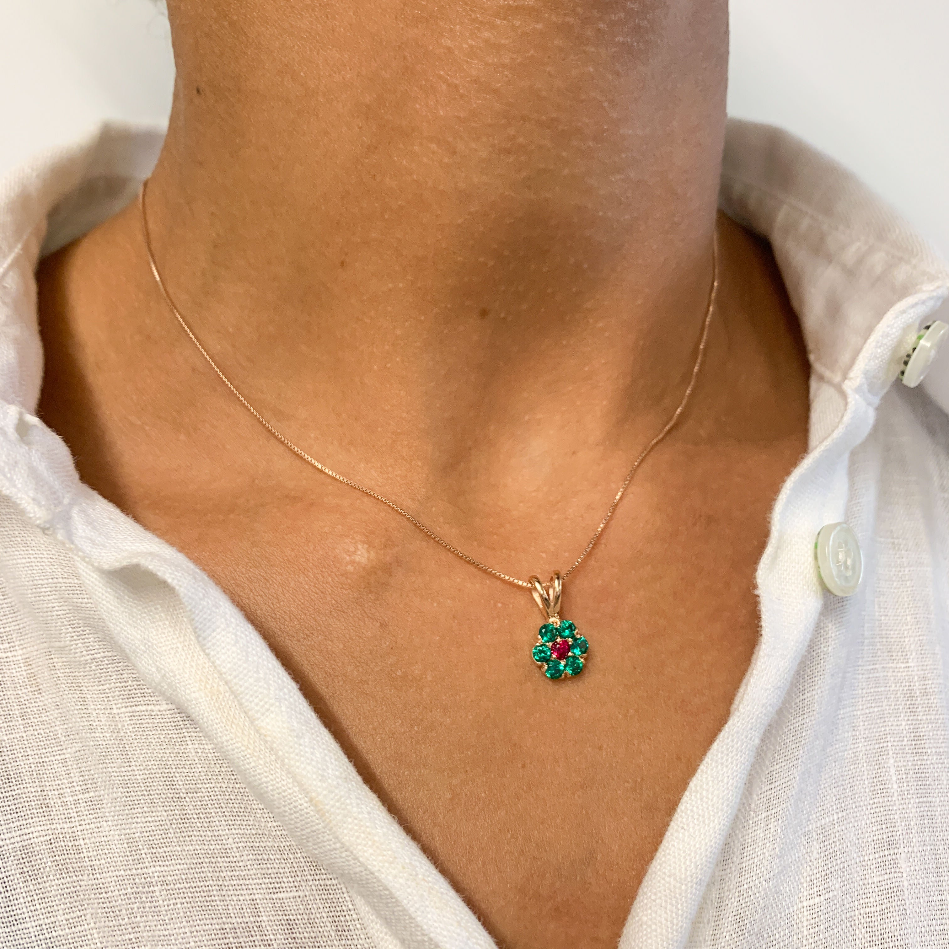 Rose Gold Vermeil Emerald Pendant featuring a round Created Green Emerald, ideal for birthdays and everyday elegance.