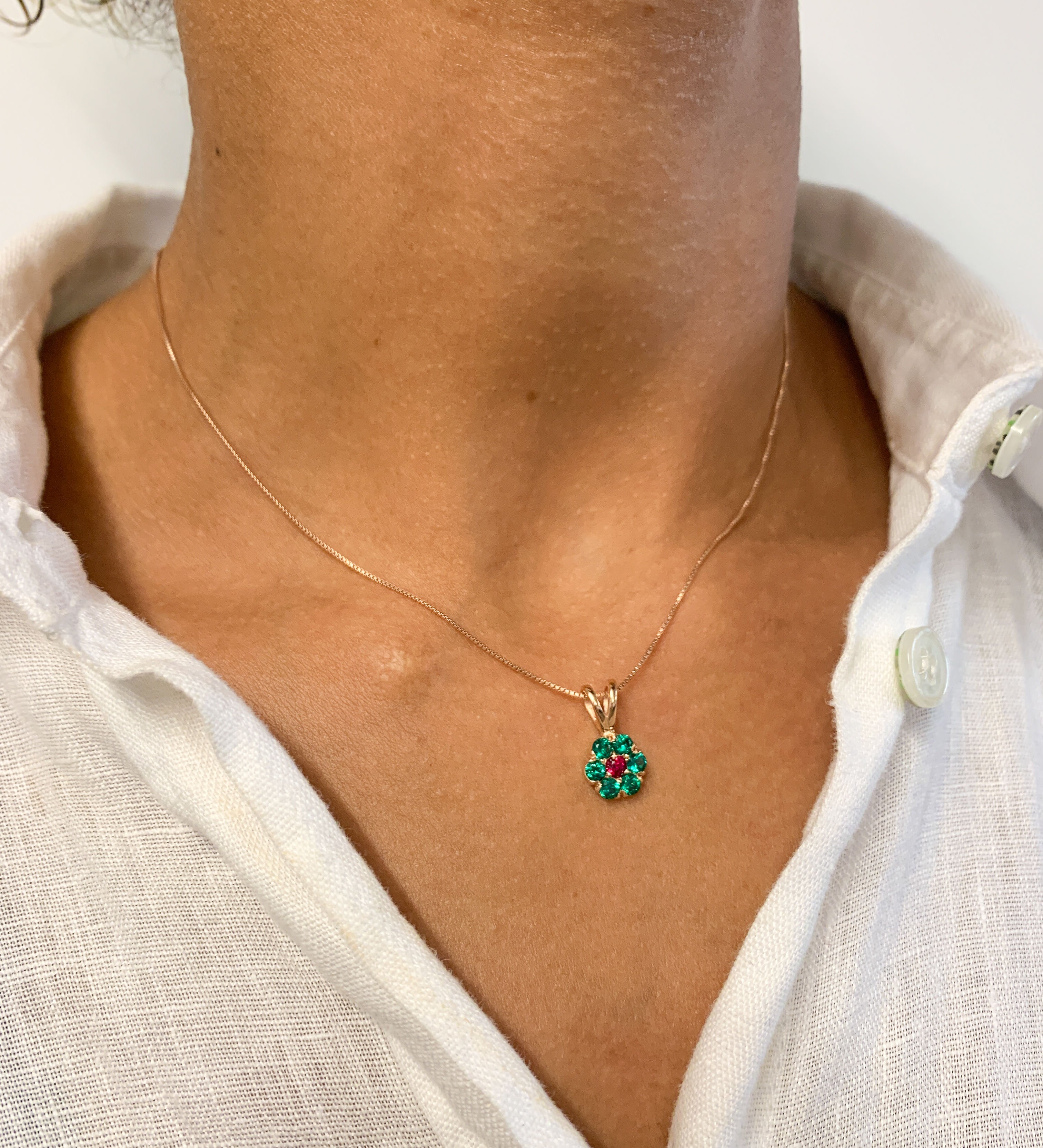 Rose Gold Vermeil Emerald Pendant featuring a round Created Green Emerald, ideal for birthdays and everyday elegance.