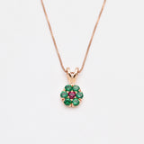 Created Emerald Pendant made in Rose Gold Vermeil with Round Created Green Emerald in Cluster setting, May Birthstone gift idea, symbolizes, ideal for everyday wear and perfect for birthday gifting and special occasions.