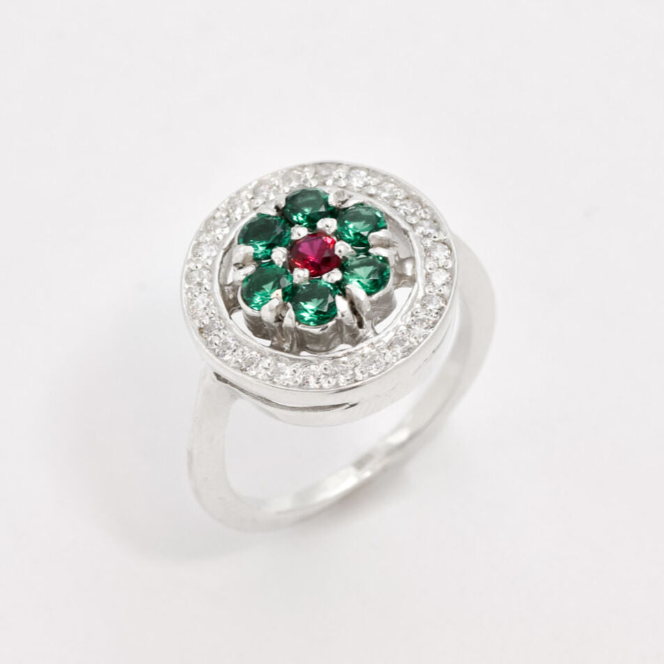Sparkling Created Emerald Ring in 925 Sterling Silver, featuring a stunning Round Green Emerald; a lovely gift for May celebrations.