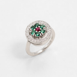 Created Emerald Ring made in 925 Sterling Silver with Round Created Green Emerald in Cluster setting, May Birthstone gift idea, symbolizes, ideal for everyday wear and perfect for birthday gifting and special occasions.
