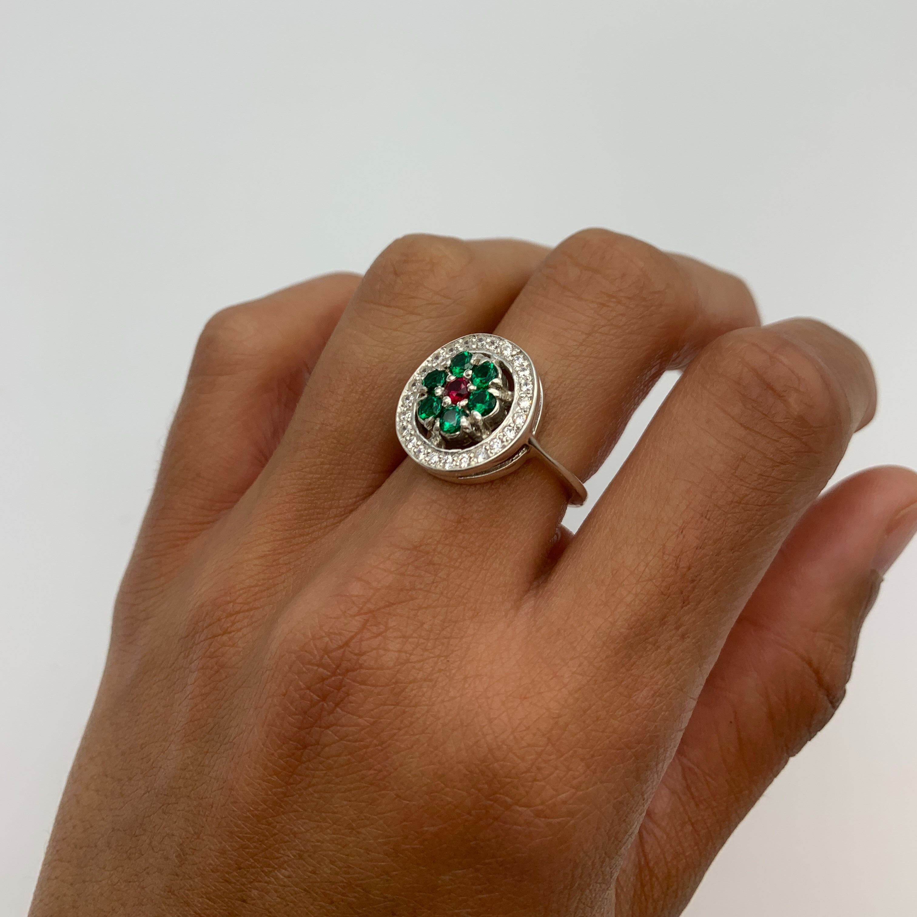 Created Emerald Ring in 925 Sterling Silver, showcasing a Round Green Emerald; perfect for birthdays and everyday wear.