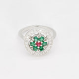 Elegant Created Emerald Ring in 925 Sterling Silver with a cluster of Round Green Emeralds; a thoughtful May birthday gift.