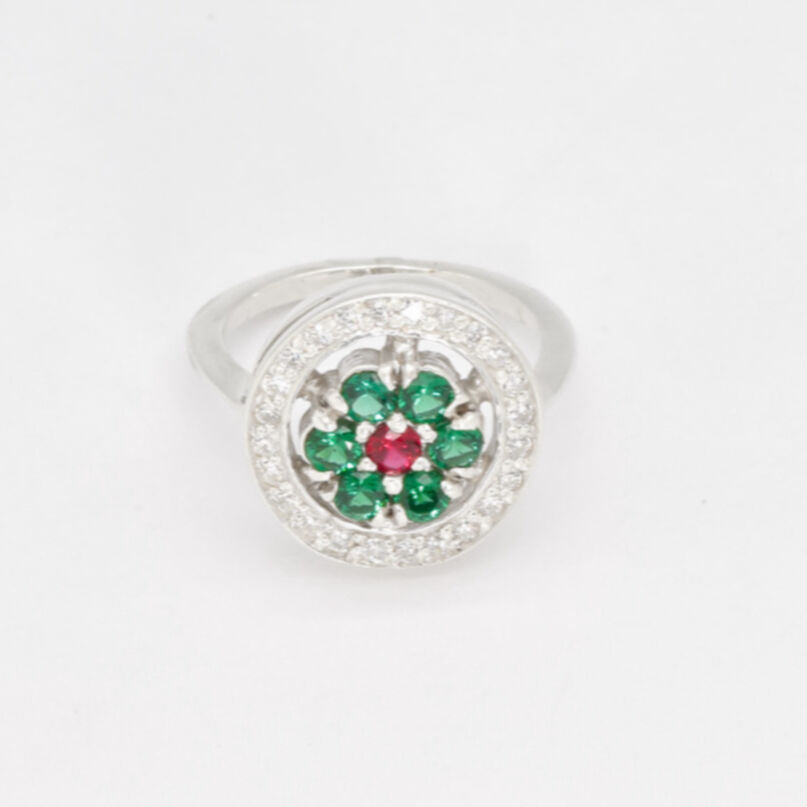 Elegant Created Emerald Ring in 925 Sterling Silver with a cluster of Round Green Emeralds; a thoughtful May birthday gift.