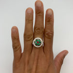 Stunning Created Emerald Ring in 925 Sterling Silver, featuring a vibrant Round Green Emerald; ideal for special occasions and gifts.