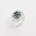 Created Emerald Ring made in 925 Sterling Silver with Round Created Green Emerald in Cluster setting, May Birthstone gift idea, symbolizes, ideal for everyday wear and perfect for birthday gifting and special occasions.