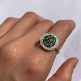 Created Emerald Ring in 925 Sterling Silver, showcasing a Round Green Emerald; perfect for birthdays and everyday wear.