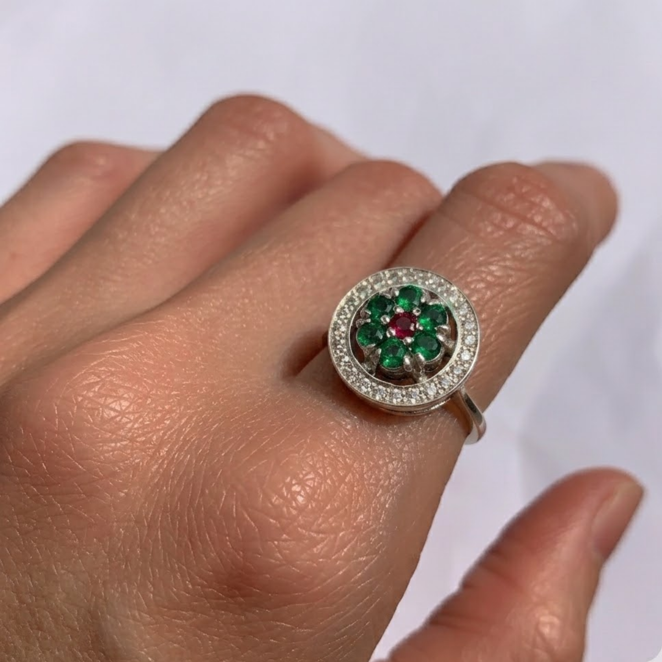 Created Emerald Ring in 925 Sterling Silver, showcasing a Round Green Emerald; perfect for birthdays and everyday wear.