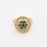 Elegant 18k Gold Vermeil Ring featuring a cluster of Created Green Emeralds, ideal for May birthdays and everyday elegance.